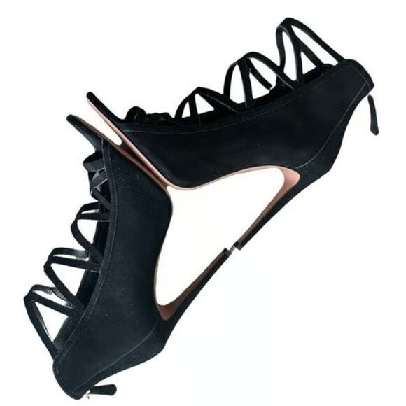 Aquazzura Electric Suede Cage Heel Sandals - Eu 37 Us 7 Black - Picture 4 of 4